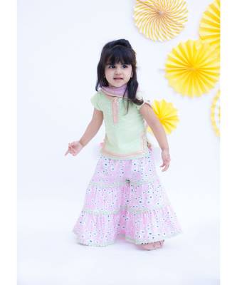 Pista Green Printed Sharara Set For Girls 1