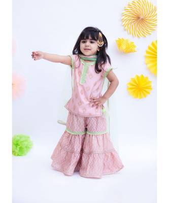 Peach Chanderi Kurti with Sharara 1
