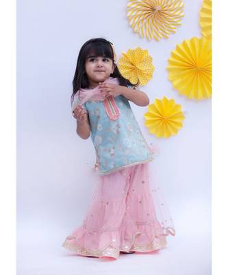 Blue Chanderi Kurti with Sharara 1