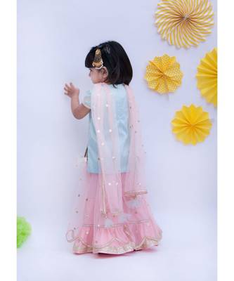 Blue Chanderi Kurti with Sharara 2