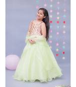 Sequence 3D Flower Choli with Green Organza Lehenga