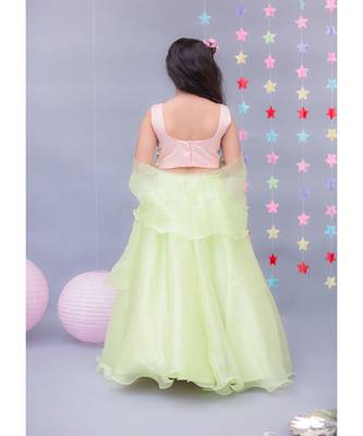 Sequence 3D Flower Choli with Green Organza Lehenga 2