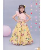 Gold Sequence Choli with Yellow Printed Lehenga