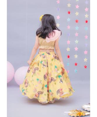 Gold Sequence Choli with Yellow Printed Lehenga 2
