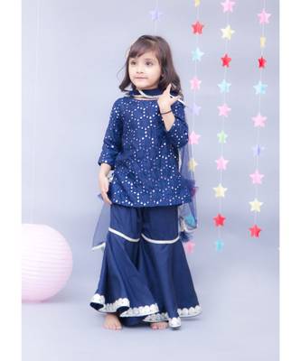 Blue Cotton Embroidered Gharara Set 1