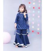 Blue Cotton Embroidered Gharara Set