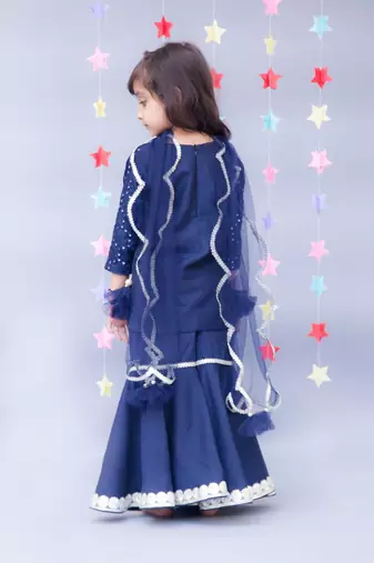 Blue Cotton Embroidered Gharara Set