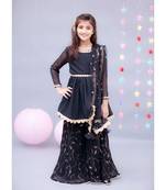 Black Georgette Sequins Sharara Set For Girls