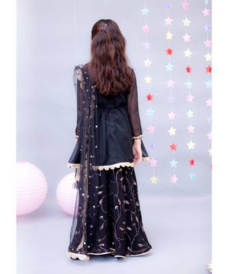 Black Georgette Sequins Sharara Set For Girls 2