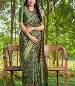 Green woven banarasi silk saree with blouse