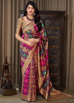 Purple woven banarasi silk saree with blouse 1