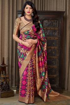 Purple woven banarasi silk saree with blouse