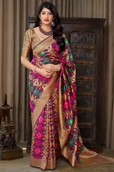 Purple woven banarasi silk saree with blouse