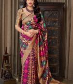 Purple woven banarasi silk saree with blouse