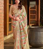 Beige woven banarasi silk saree with blouse