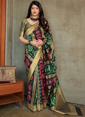 Black woven banarasi silk saree with blouse 1
