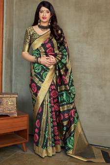 Black woven banarasi silk saree with blouse