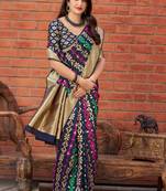 Navy blue woven banarasi silk saree with blouse