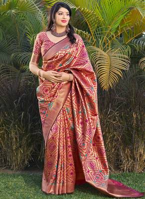 Multicolor woven banarasi silk saree with blouse 1