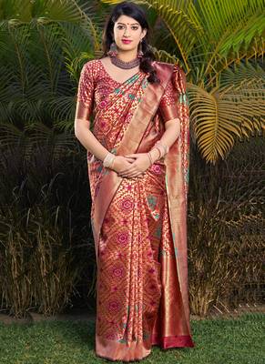 Multicolor woven banarasi silk saree with blouse 2