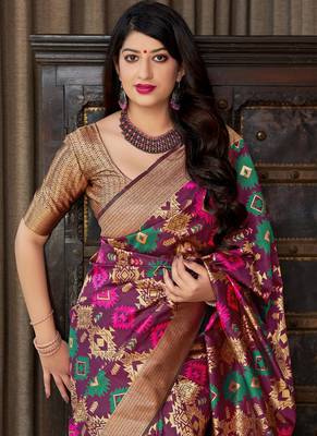 Purple woven banarasi silk saree with blouse 2