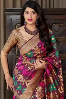 Purple woven banarasi silk saree with blouse