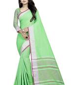 green plain cotton saree with blouse