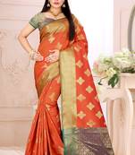   orange woven cotton saree with blouse