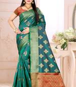 blue woven cotton saree with blouse