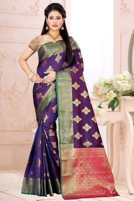   purple woven cotton saree with blouse 1