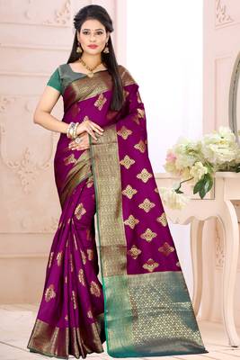 purple woven cotton saree with blouse 1