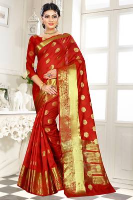 red woven banarasi saree with blouse 1