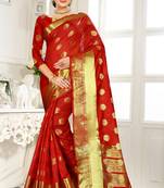 red woven banarasi saree with blouse