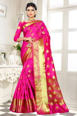 pink woven banarasi saree with blouse 1