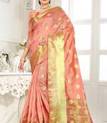 peach woven banarasi saree with blouse