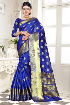 blue woven banarasi saree with blouse 1