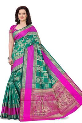 green woven cotton saree with blouse 1