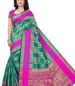 green woven cotton saree with blouse