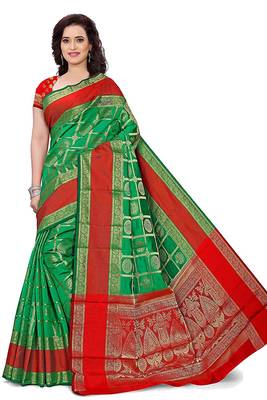 green woven cotton saree with blouse 1