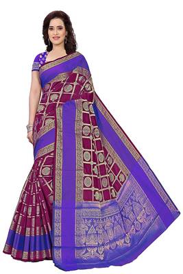 purple woven cotton saree with blouse 1