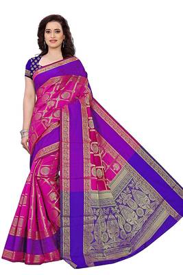 pink woven cotton saree with blouse 1