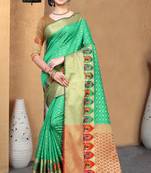 green woven banarasi saree with blouse