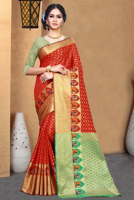 red woven banarasi saree with blouse 1