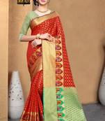 red woven banarasi saree with blouse