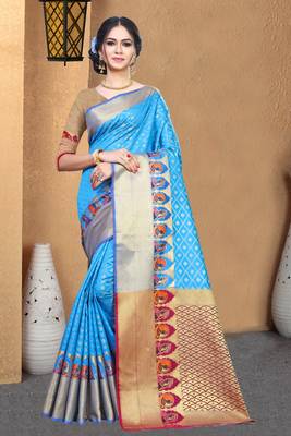 blue woven banarasi saree with blouse 1