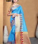 blue woven banarasi saree with blouse