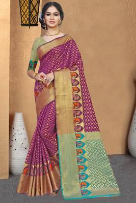 purple woven art silk saree with blouse 1