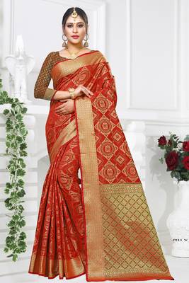 red woven art silk saree with blouse 1