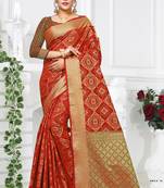 red woven art silk saree with blouse