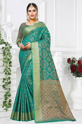 blue woven art silk saree with blouse 1